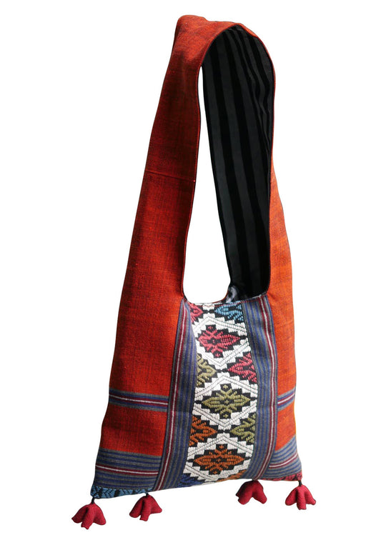 Handwoven Hand-dyed Handmade ETHNICS MINI shoulder bag tote bag Sunne Tropical - ORANGE MAHOGANY