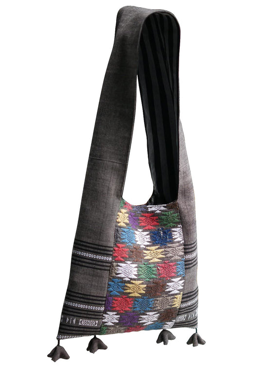 Handwoven Hand-dyed Handmade ETHNICS MINI shoulder bag tote bag Sunne Tropical - ASH GREY