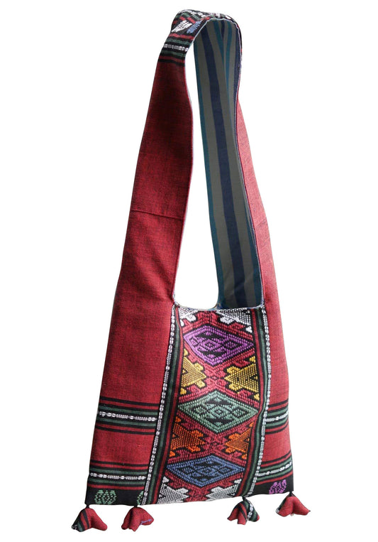 Handwoven Hand-dyed Handmade ETHNICS MINI shoulder bag tote bag Sunne Tropical - RED