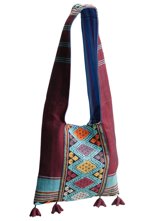 Handwoven Hand-dyed Handmade ETHNICS MINI shoulder bag tote bag Sunne Tropical - BURGUNDY RED