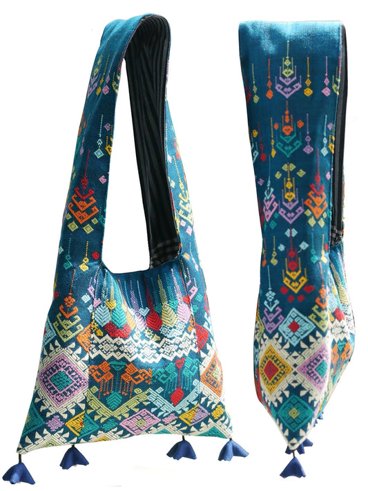 Handwoven Hand-dyed (1) Handmade PRAE-WA MINI shoulder bag tote bag Sunne Tropical - TURQUOISE