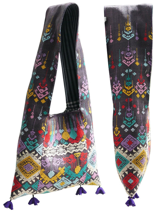 Handwoven Hand-dyed (1) Handmade PRAE-WA MINI shoulder bag tote bag Sunne Tropical - ASK GREY