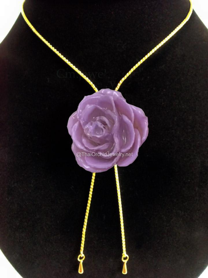 Mini Rose Mini 1.5-2.25 inch Pendant Necklace 18 inch Gold Plated 24K (Purple Lilac)