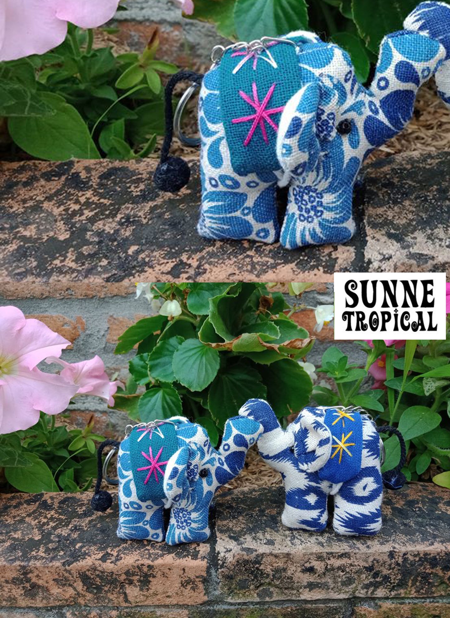 Natural Cotton INDIGO Upcycle Fabric Handmade Keychain Key Rings Bag Accessories Handmade Gift (Random Pack 4)