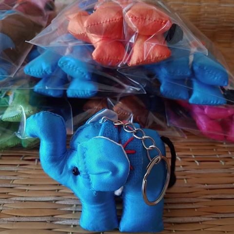 Silk Elephant Upcycle Fabric Handmade Keychain Key Rings Bag Accessories Handmade Gift (Random Pack 4)